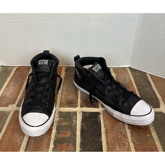 Converse Chuck Taylor All Star High Street Mid-Top Black Leather Sneakers Men 13 - Picture 2 of 8